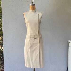 Elegant leather Cream Sleeveless Dress